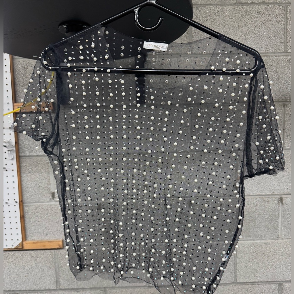 Sheer Pearl rhinestone top xl